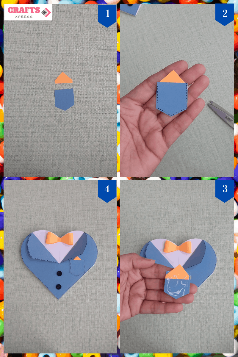 paste a pocket on suit to make paper craft heart for father's day