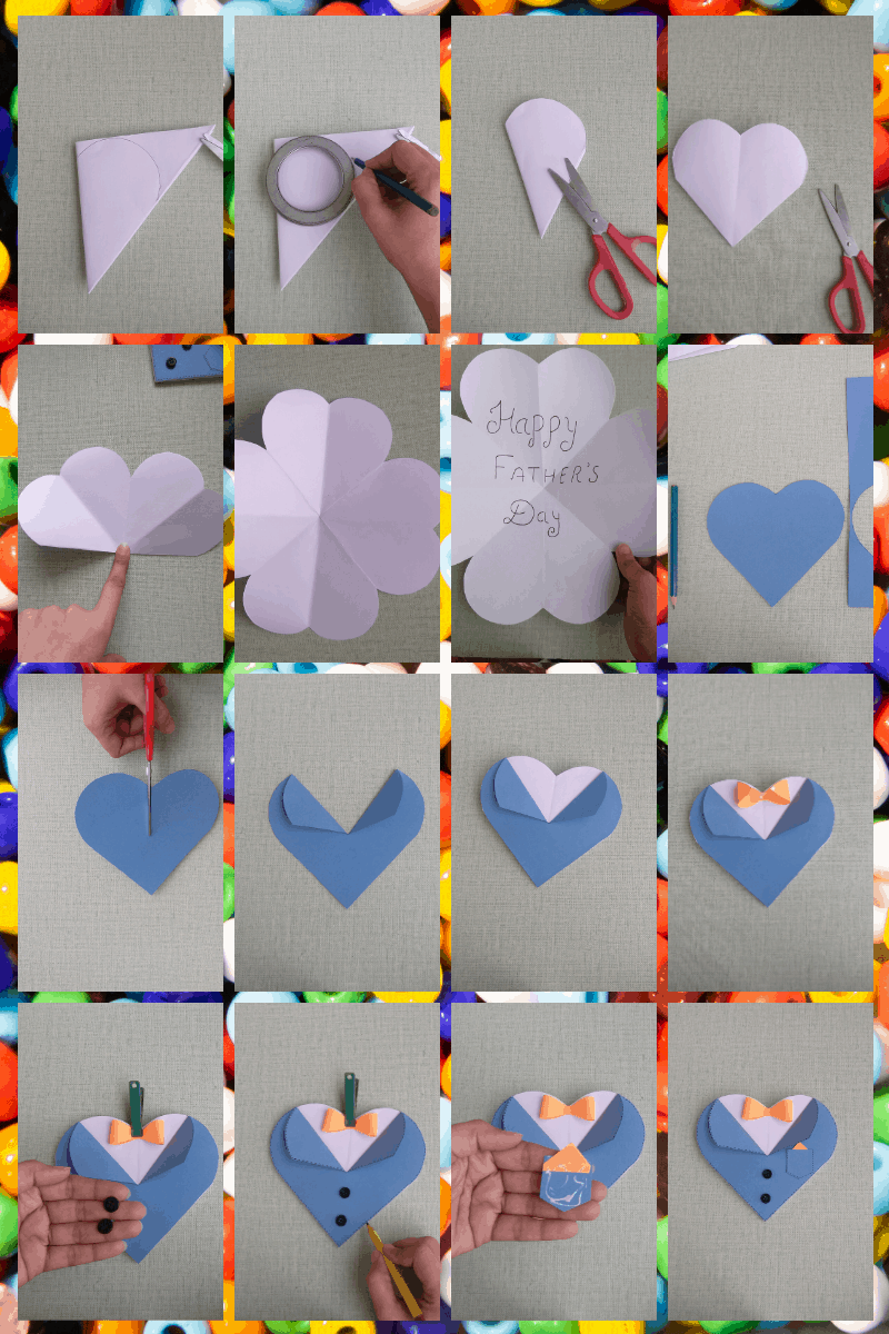 step by step pictures to make a paper craft heart for father's day