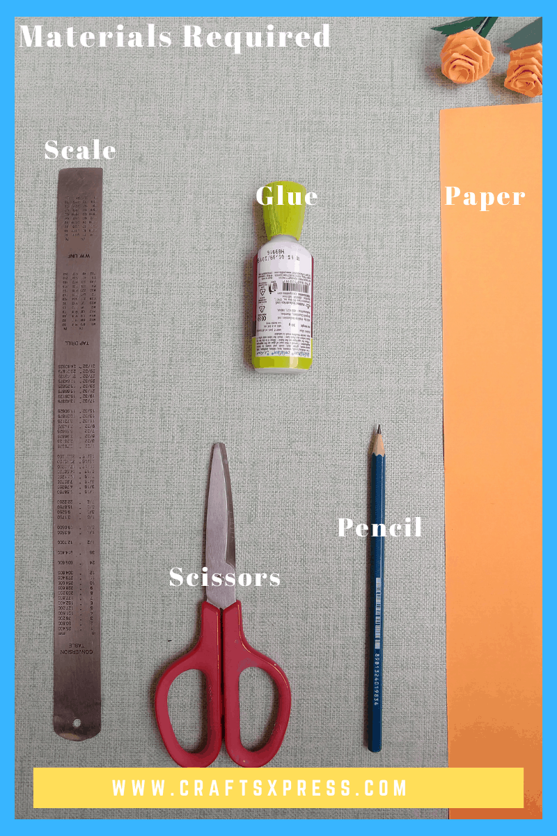 Materials required for a small rose using paper strips