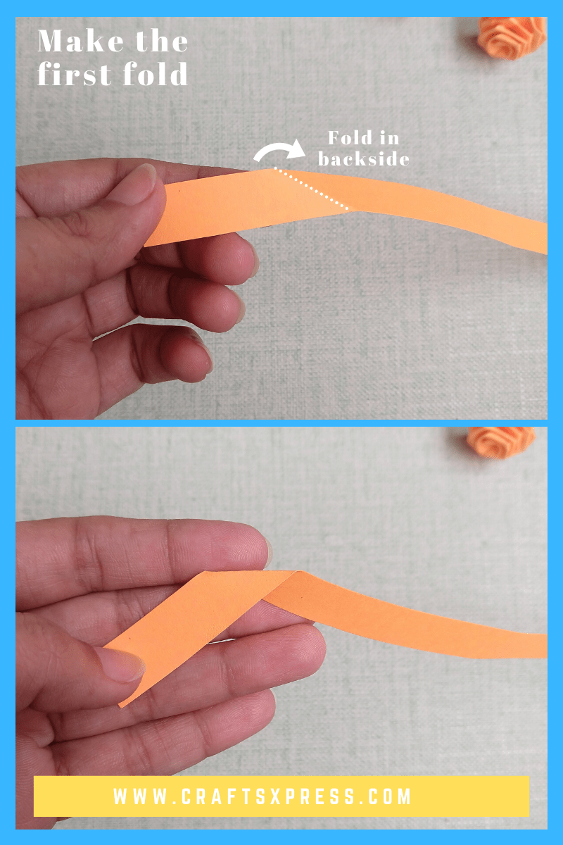 First step on how to make a small rose using paper strips